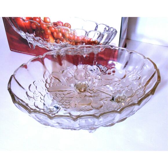 Madeira Indiana Glass Footed Bowl 12.5" Serving Dish Holiday Fruit Salad New Box - Picture 3 of 5